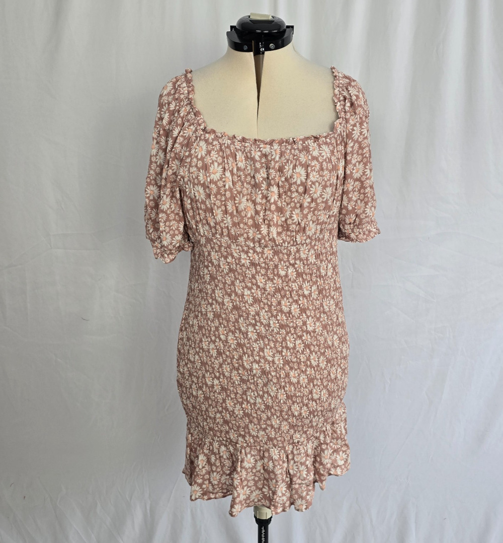 Lily Rose Short Puff Sleeve Dress Women's XXL Dusty Pink Floral